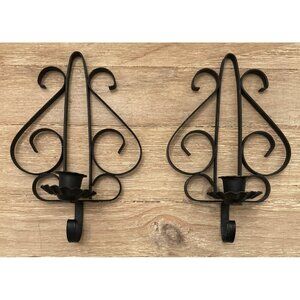 Set of 2 Wall Sconces Black Metal Candle Holders Gothic Vintage  9"x 6"